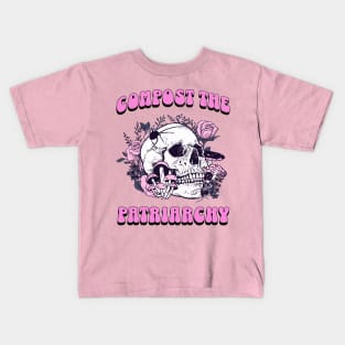 Compost the Patriarchy Cute Pastel Goth Feminist Skull with Mushroom Kids T-Shirt